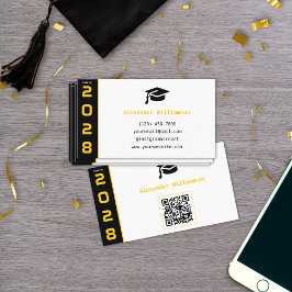 Cartão de Nome de Formatura com Código QR Preto Do