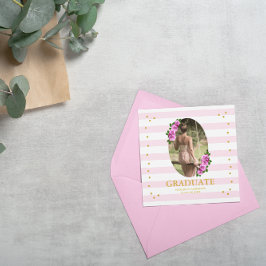 Cartão de Nome de Formatura com Rosas Cor-de-Rosa 