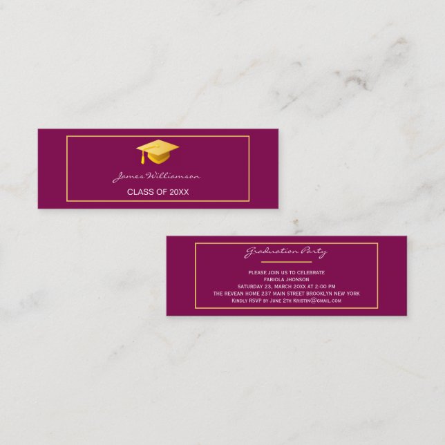 Cartão de Nome de Formatura Moderno com Moldura Do (Frente/Verso)