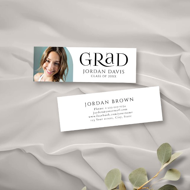 Cartão de Nome de Graduado com Foto de Arco Simple (Black Simple Modern Arch Photo Graduate Name Card)
