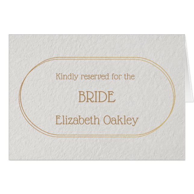 Cartão de Nome de Local BRIDE Dourado e Branco (Frente horizontal)