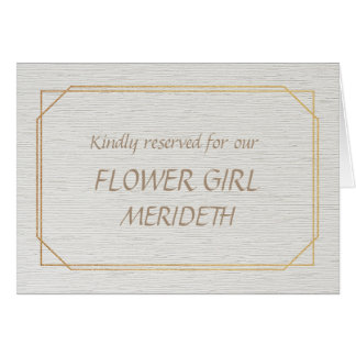 Cartão de Nome de Menina de Flores Dourado e Branc