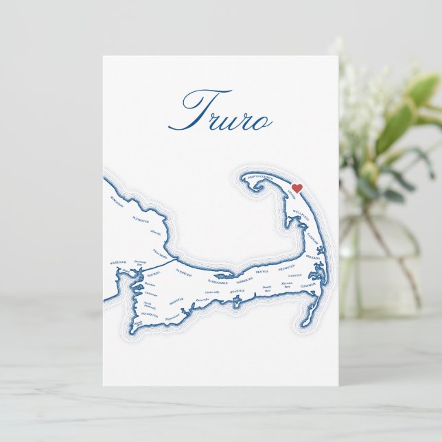 Cartão de Nome de Mesa de Casamento Mapa de Truro  (Em pé/Frente)