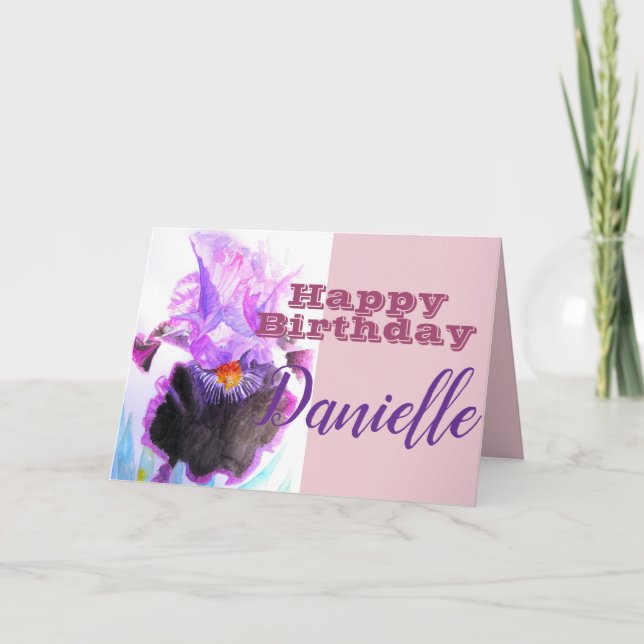 Cartão de Nome de Mulher Iris Íris Flor Feliz Aniv (Frente)