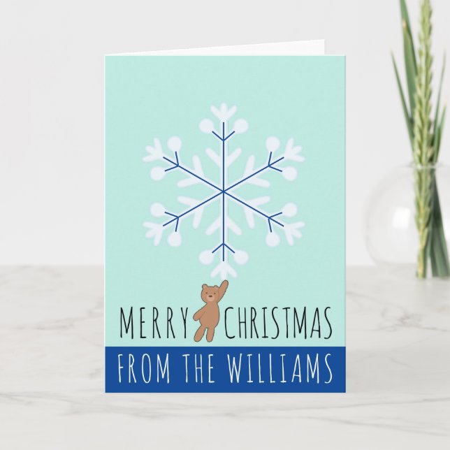 Cartão de Nome de Urso de Teddy Snowflake de Feliz (Frente)