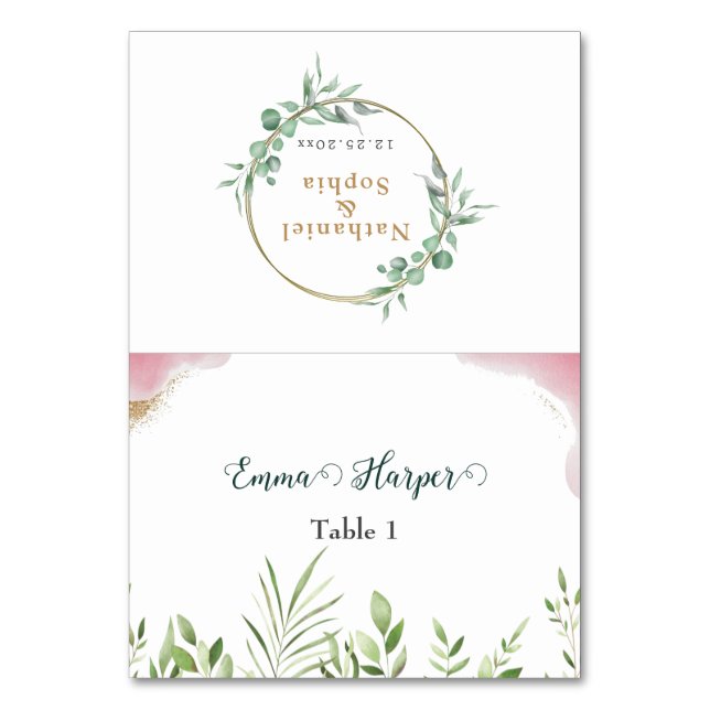 Cartão de Nome do Convidado com Folhagem Dourada p (Frente)