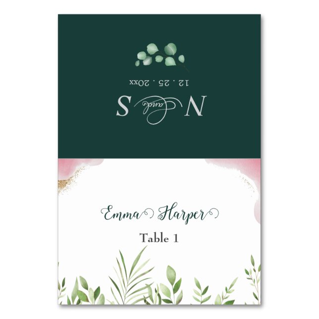 Cartão de Nome do Convidado com Folhagem Dourada p (Frente)