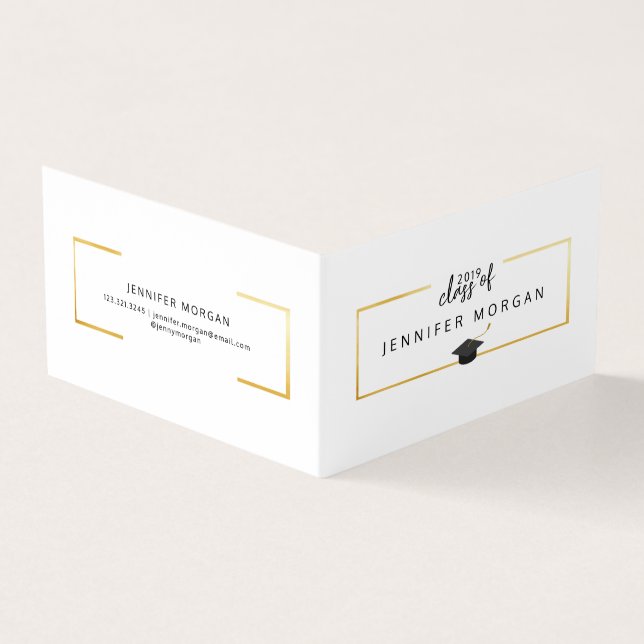 Cartão de Nome Elegante Dourado para Graduação (Exterior)