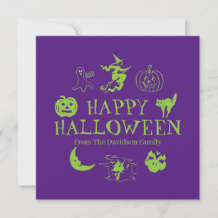Cartão de nome verde roxo do Feliz Halloween