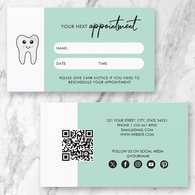 Cartão de Nomeação do Médico Dentista Dente Dente  (Cute Tooth Dentist Doctor Appoint Card)