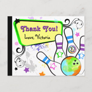 Cartão de nota anca e colorido da boliche