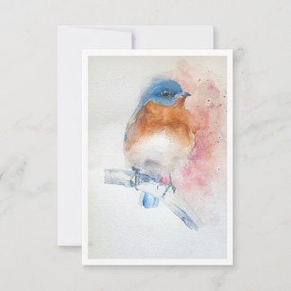 Cartão de Nota Aquarela Pássaro Azul