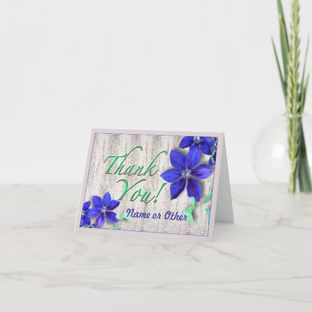 Cartão de Nota Azul Clematis Personalizado Obrigad (Frente)