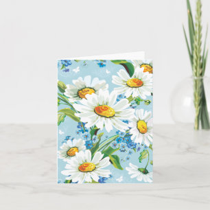 Cartão de Nota Azul com Padrão Floral Branco Daisy