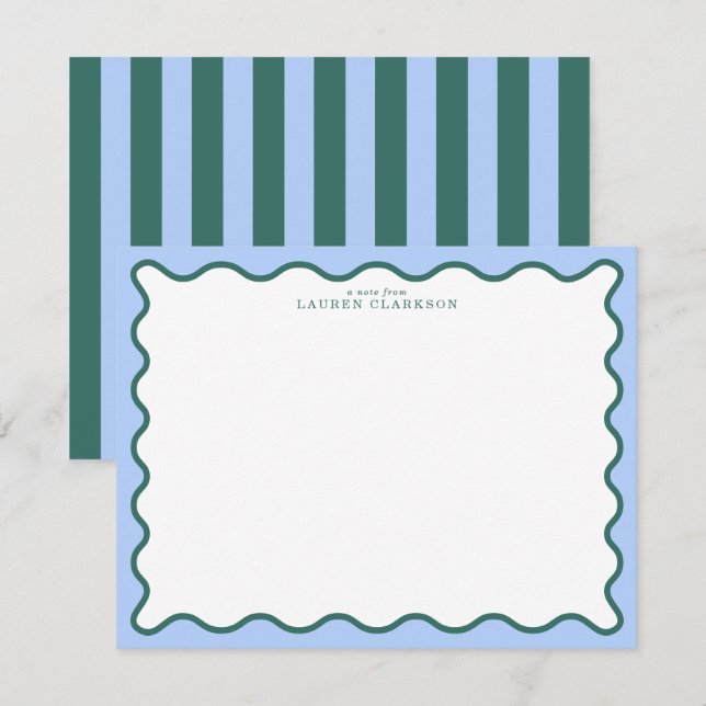 Cartão de Nota Azul Periwinkle e Teal Ondulado (Frente/Verso)