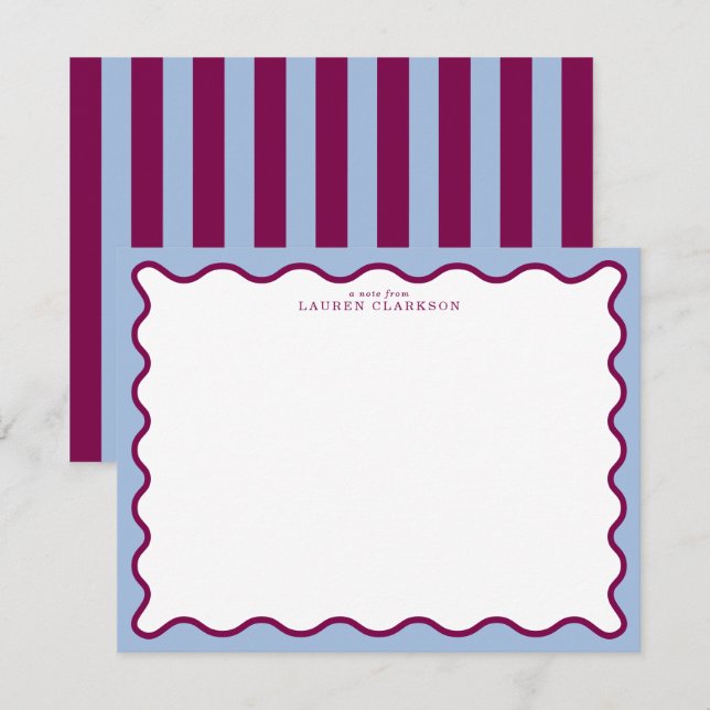 Cartão de Nota Azul Periwinkle & Plum Ondulado (Frente/Verso)
