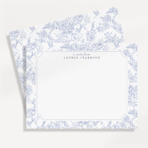 Cartão de Nota Azul Toile Elegante