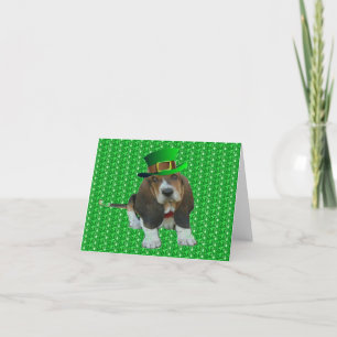 Cartão de nota Basset Hound St Patrick feliz