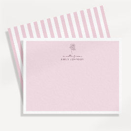 Cartão de Nota Chata Flor Rosa & Listras