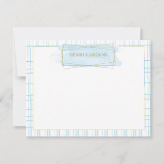 Cartão de Nota Chic Azul Aquarela Emblemático