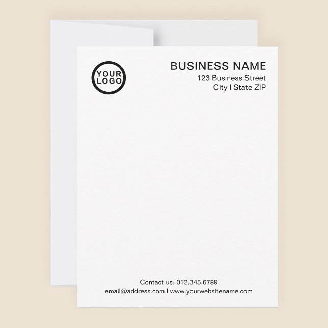 Cartão de Nota Clássico Moderno com Logotipo Empre (Stylishly Personalize with Your Custom Logo, Business Name & Contact Information.)
