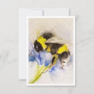 Cartão de Nota com Abelha Pintada à Água numa Flor