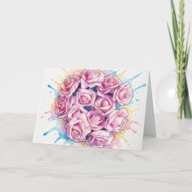 Cartão de Nota com Arte de Rosas Rosas (Frente)