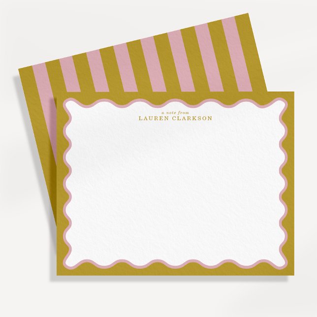 Cartão de Nota com Borda Ondulada Mostarda e Rosa  (Criador carregado)