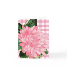 Cartão de Nota com Flor Rosa Clássica no Xadrez