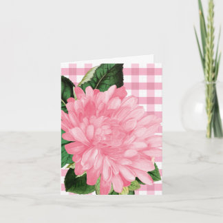 Cartão de Nota com Flor Rosa Clássica no Xadrez