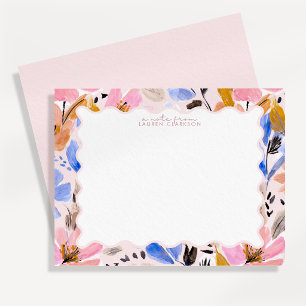 Cartão de Nota com Moldura Ondulada Floral Abstrat