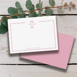 Cartão de Nota com Monograma de Borda Rosa Minimal
