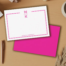 Cartão de Nota com Monograma de Duas Bordas Rosa M