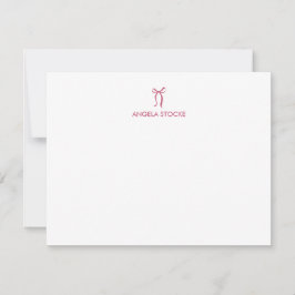 Cartão de Nota com Nome Personalizado e Laço Rosa