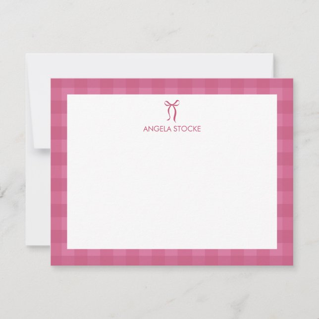 Cartão de Nota com Nome Personalizado e Laço Rosa (Frente)