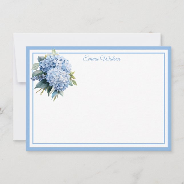 Cartão de Nota com Nome Personalizado Hydrangea (Frente)