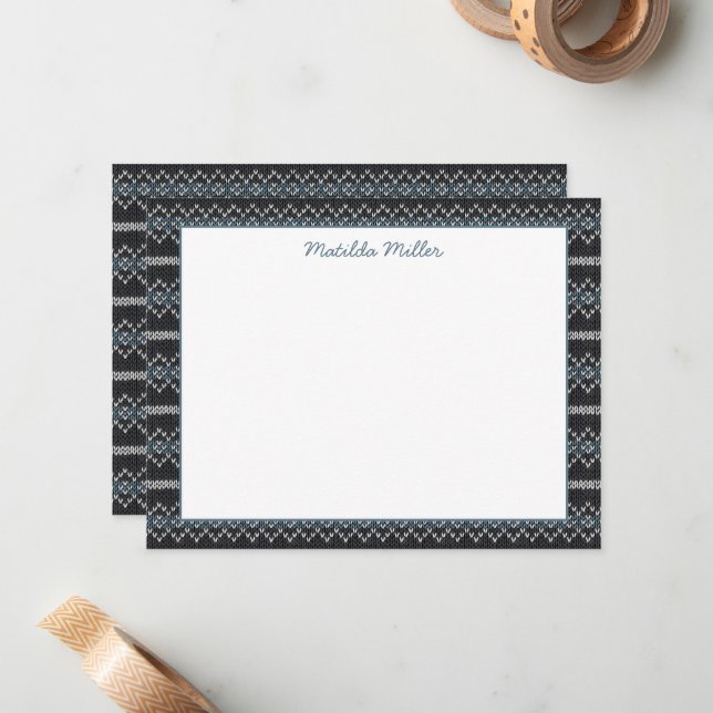 Cartão de Nota com Padrão de Tricô Personalizado (Frente/Verso In Situ)