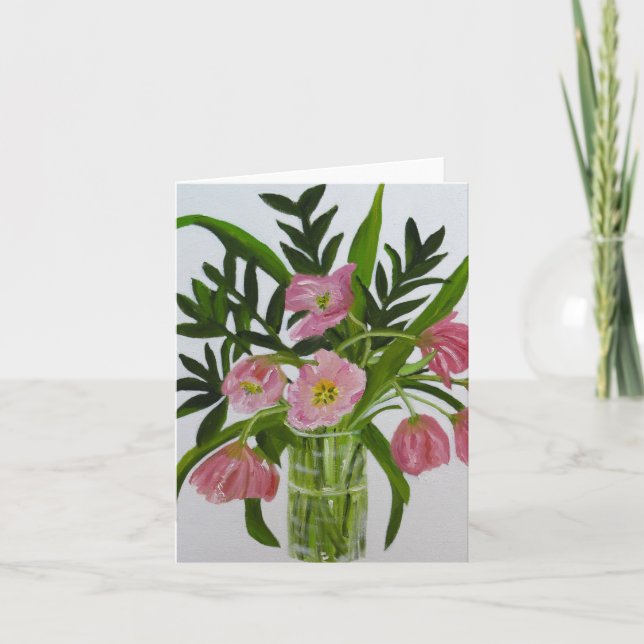 Cartão de nota cor-de-rosa das tulipas (Frente)
