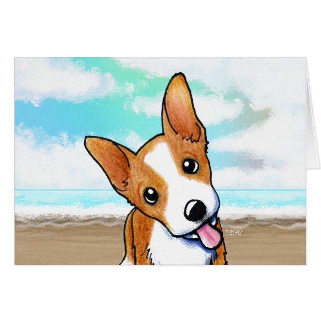 Cartão de Nota Corgi Puppy Beachy Cute (Frente horizontal)
