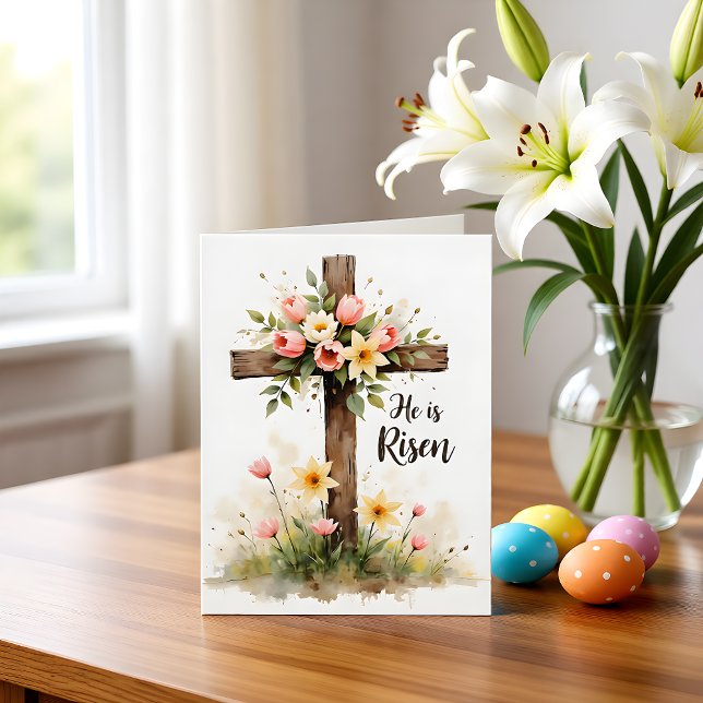 Cartão de Nota Cruz Floral Cristã da Páscoa (Criador carregado)