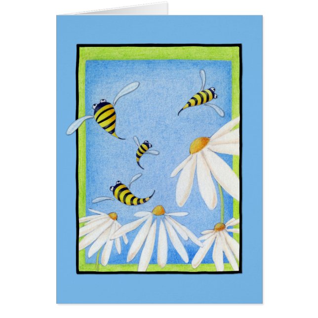 Cartão de Nota da Bee Happy Daisies (Frente)