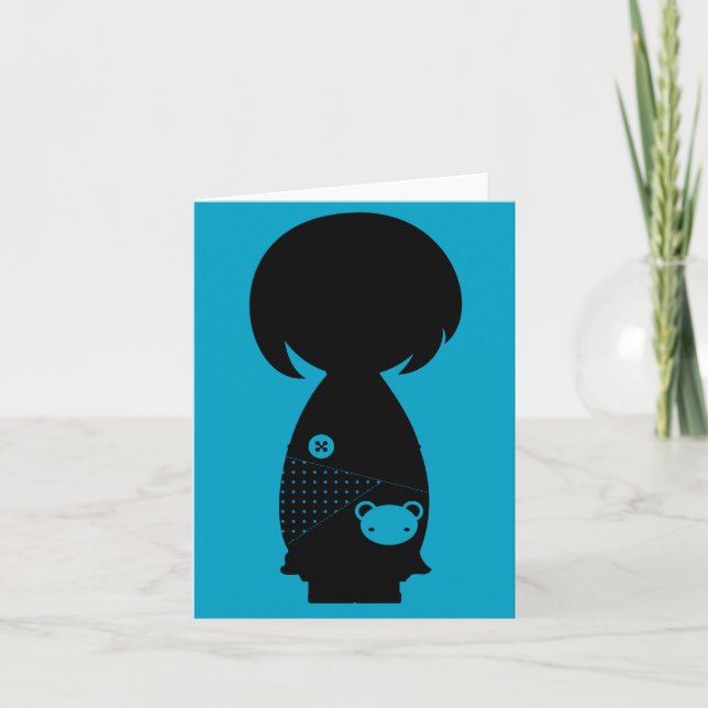 Cartão de nota da silhueta de Kawaii Kokeshi (Frente)