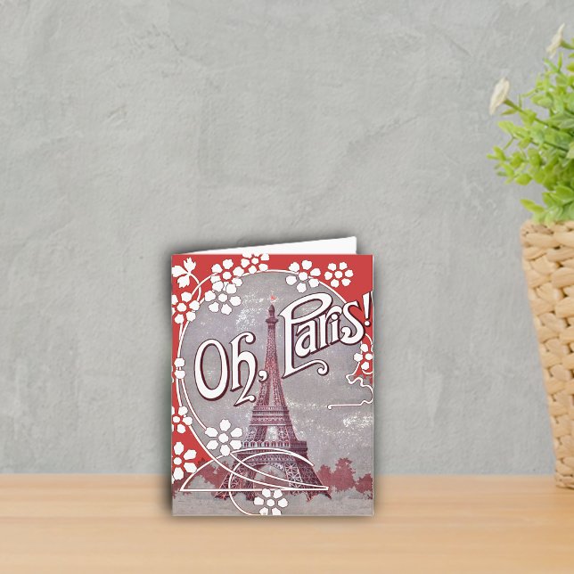 Cartão de Nota da Torre Eiffel de Paris (Eiffel Tower in Paris white daisy flowers on grey notecard.)