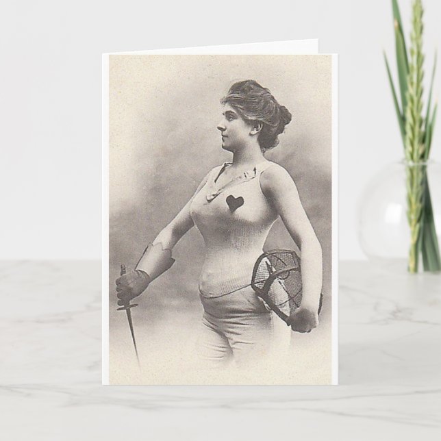 Cartão de Nota da Vintage Woman Foil Fencer (Frente)