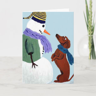 Cartão De Nota Dachshund E Snowman