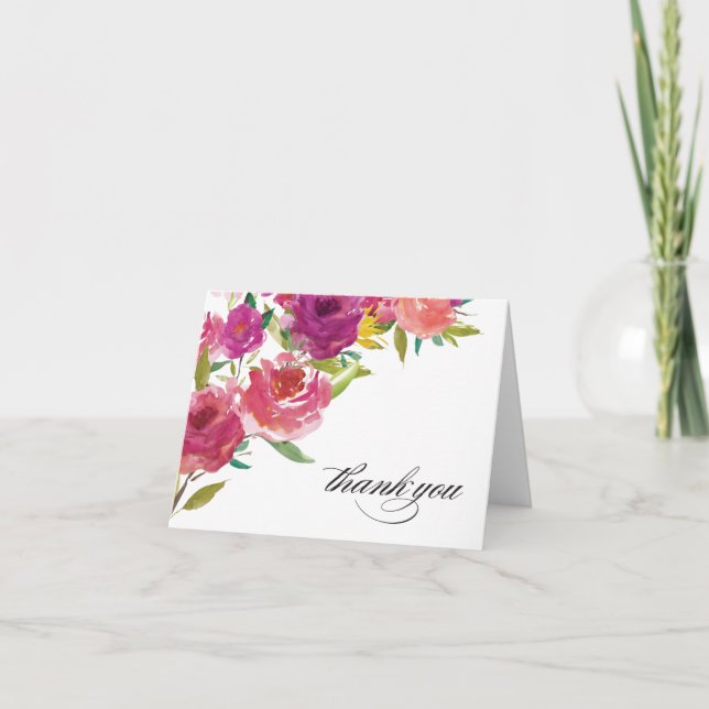 Cartão de Nota de Agradecimento com Florais em Aqu (Frente)