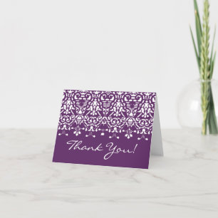 Cartão de Nota de Agradecimento Damask Roxo Modern