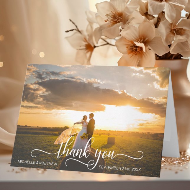 Cartão de nota de agradecimento de casamento Elega (Elegant Script THANK YOU wedding note card  PHOTO)