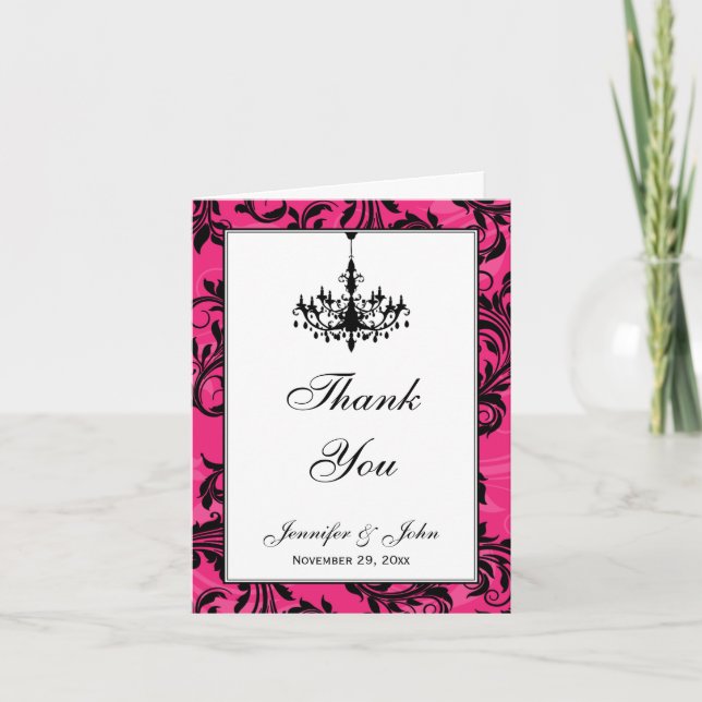 Cartão de Nota de Agradecimento de Lustre Rosa Pre (Frente)