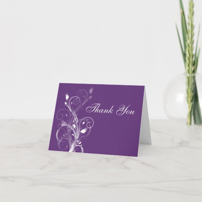 Cartão de Nota de Agradecimento Floral Branco e Ro (Frente)